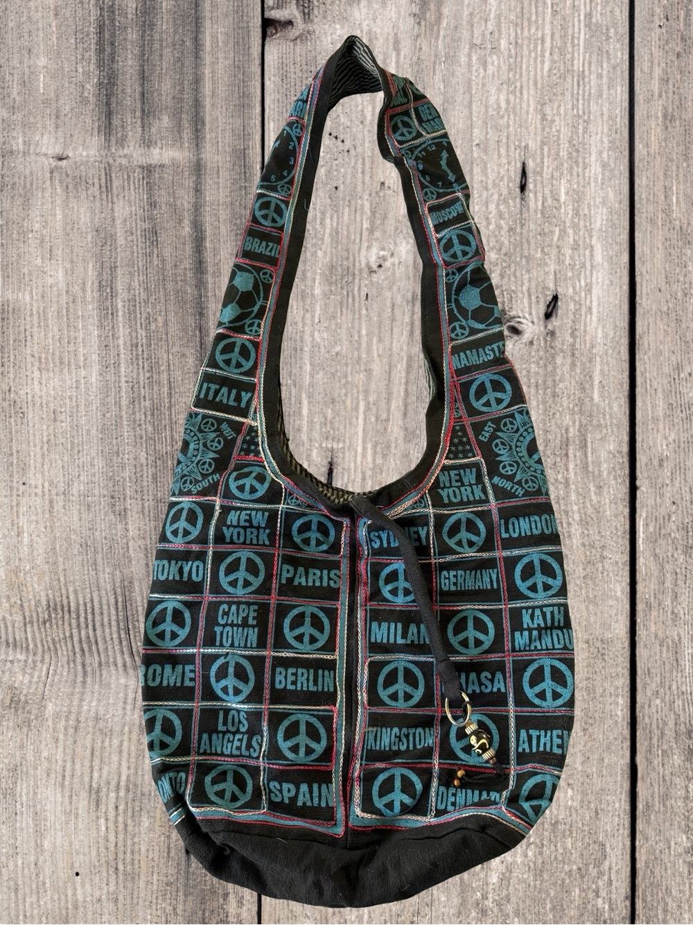 Boho Hippie Peace Sign Patchwork Multi City Slouchy Hobo Bag Festival Purse